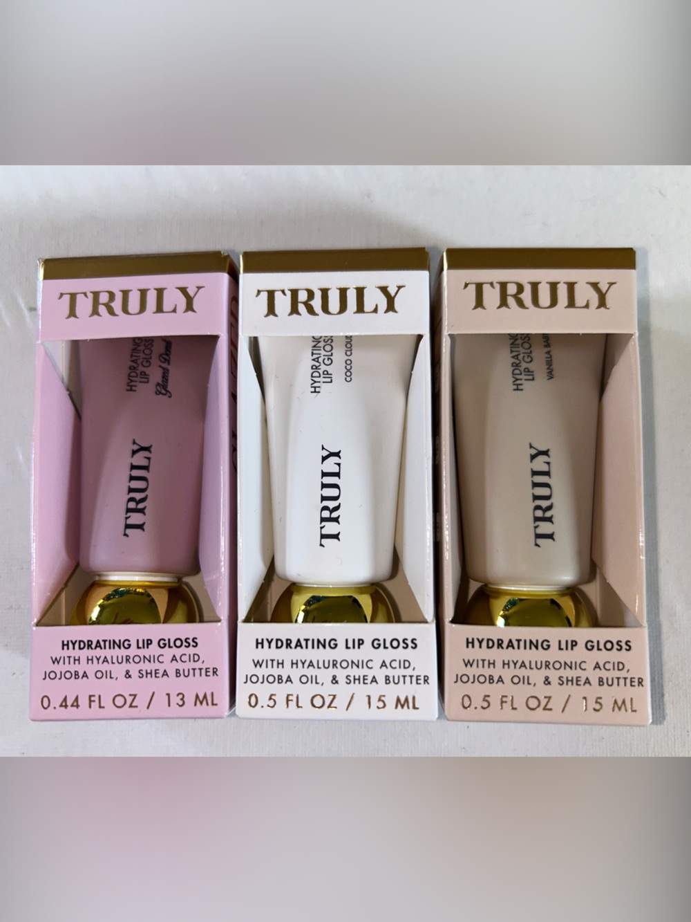 3x TRULY Hydrating Lip Gloss Set - Glazed Donut, CoCo Cloud & Vanilla Baby